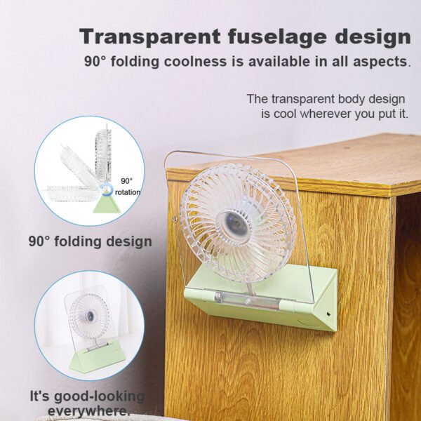 90° folding transparent body desktop fan