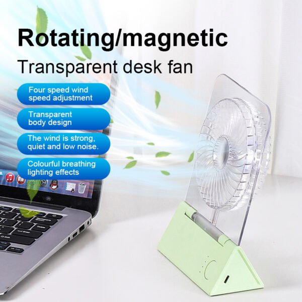3000mAh Multifunction Multi-angle Air Supply Can Be Magnetized Wall Hanging Mini Fan Ultra-thin Transparent Portable Desktop Fan - 图片 2